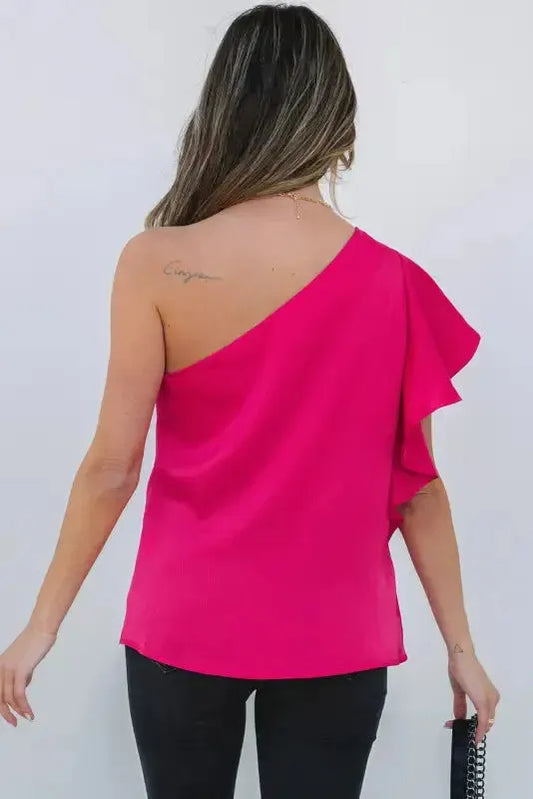 Blushing Elegance Asymmetric Satin Blouse-1