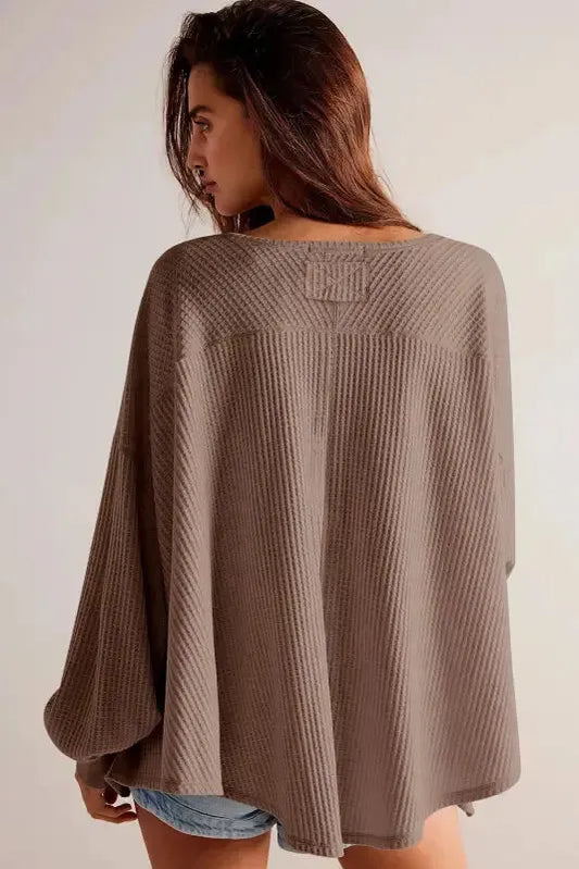 Modern Slouch Waffle Knit Blouse - Coffee-1