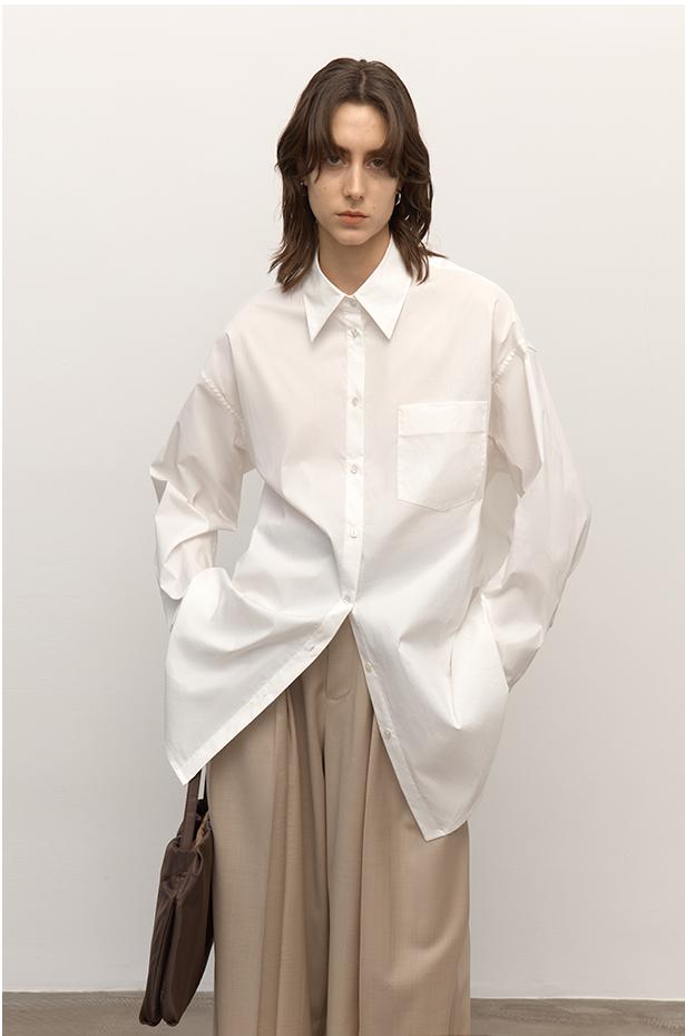 "Heart's Desire" high-end high-density nylon cotton drapes stylish all-match silhouette shirt-0
