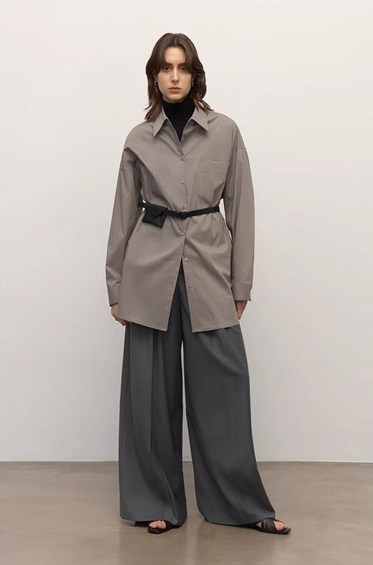 "Heart's Desire" high-end high-density nylon cotton drapes stylish all-match silhouette shirt-1