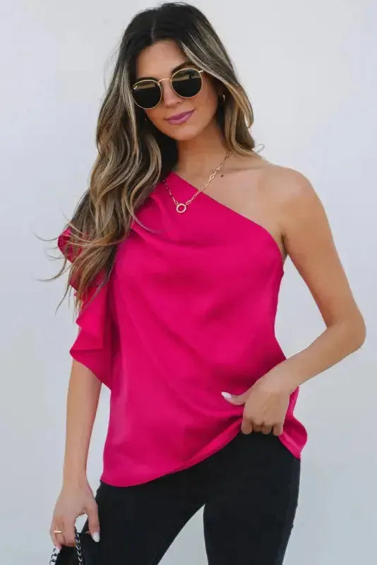 Blushing Elegance Asymmetric Satin Blouse-2
