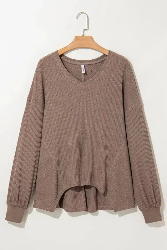 Modern Slouch Waffle Knit Blouse - Coffee-3