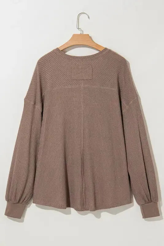 Modern Slouch Waffle Knit Blouse - Coffee-4