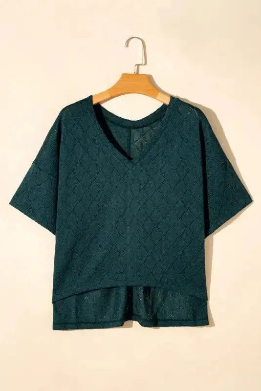 White V-Neck Knitted Flowy Blouse-4