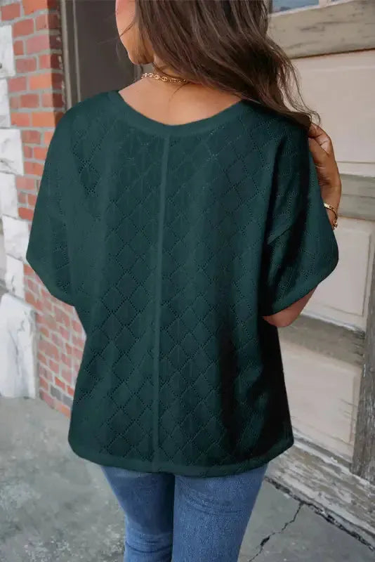 White V-Neck Knitted Flowy Blouse-1